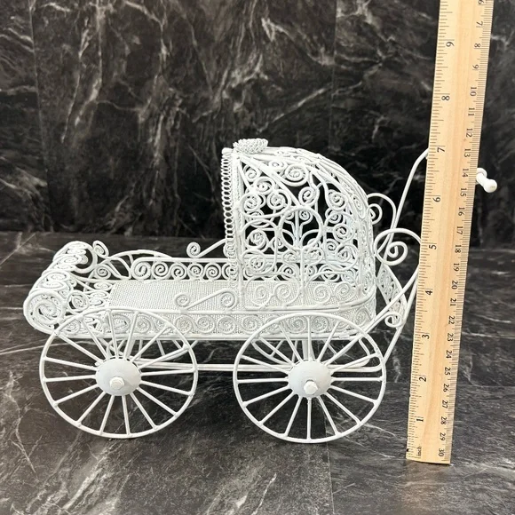 White Metal Doll Carriage with Small Baby Doll - Picture 2 of 16